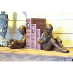 Décoration Statuette bronze personnage Couple d'enfants lisant -BK0014BR-B