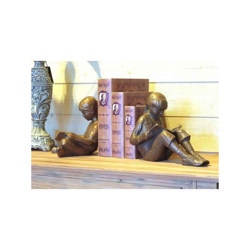 Décoration Statuette bronze personnage Couple d'enfants lisant -BK0014BR-B