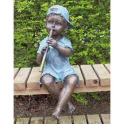 Décoration Statuette bronze personnage Garçon avec flûte -AN1391BRW-V