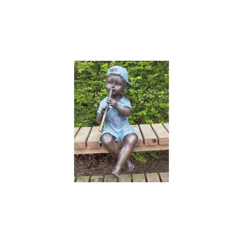 Décoration Statuette bronze personnage Garçon avec flûte -AN1391BRW-V