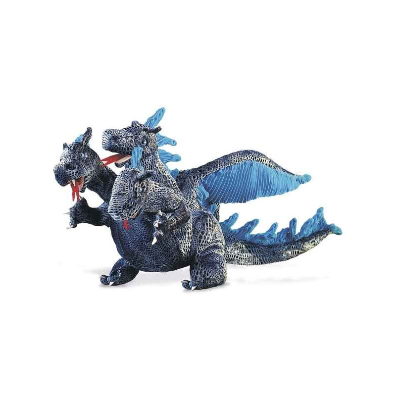 Marionnette peluche, Dragon à trois têtes, bleu -2387