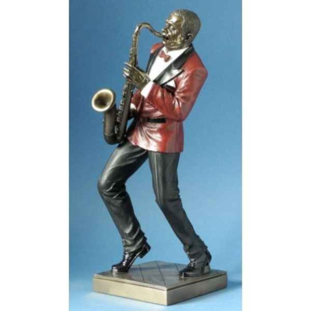 Décoration Statue résine Musicien jazz saxophone veste rouge -WU76218