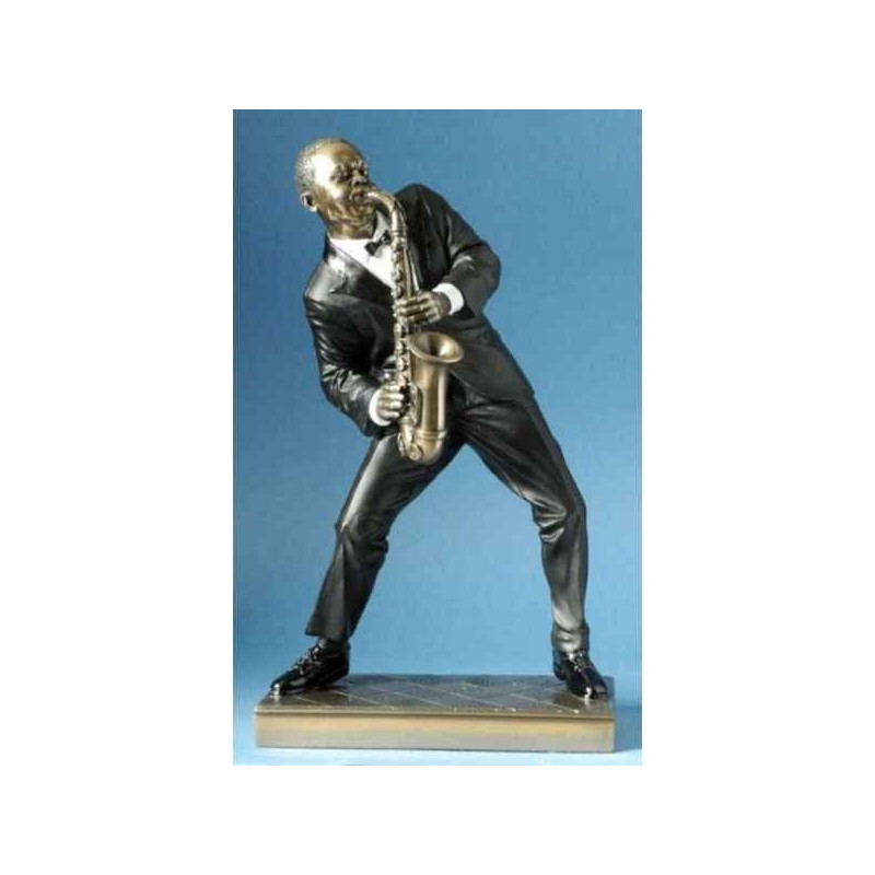 Décoration Statue résine Musicien jazz alto saxo veste rouge -WU76545