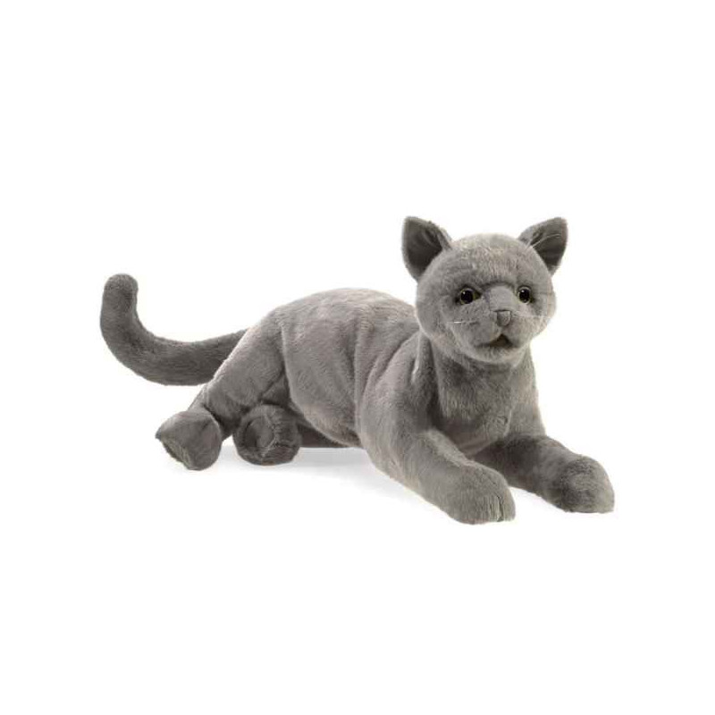 Animaux-Bois-Animaux-Bronzes.com propose Peluche Chat gris marionnette 