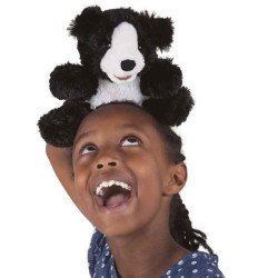 Animaux-Bois-Animaux-Bronzes propose Petit chien noir et blanc peluche marionnette 