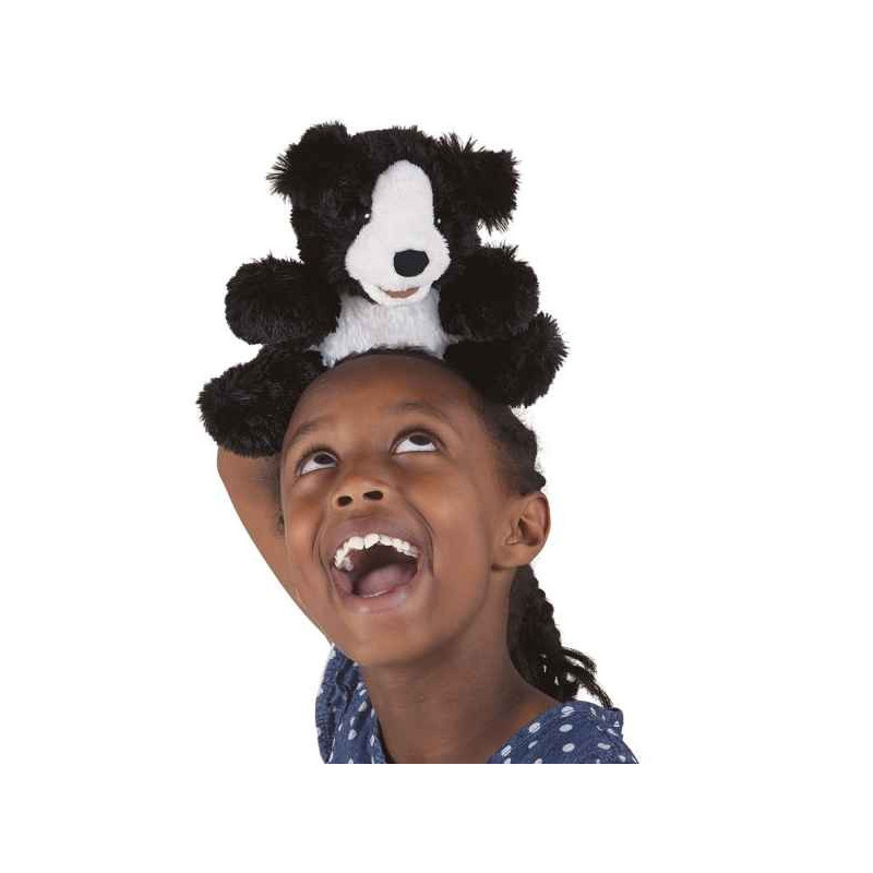 Animaux-Bois-Animaux-Bronzes propose Petit chien noir et blanc peluche marionnette 