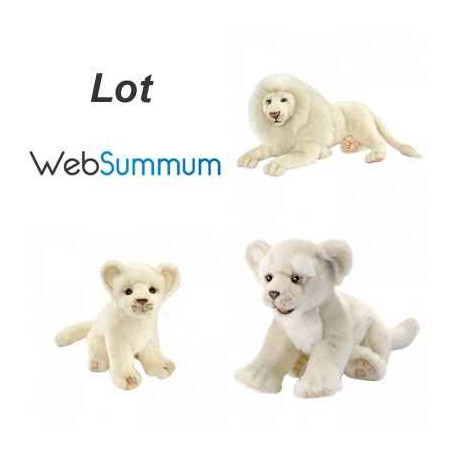 Félin Lot peluches réasistes lion blanc et lionceaux peluche animalière -LWS-448