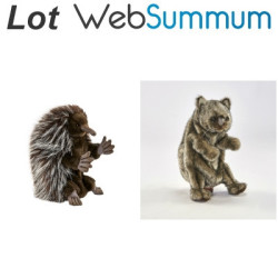 Animaux-Bois-Animaux-Bronzes propose Lot marionnette peluche à main réaliste Wombat et Porc-Epic  -LWS-11367