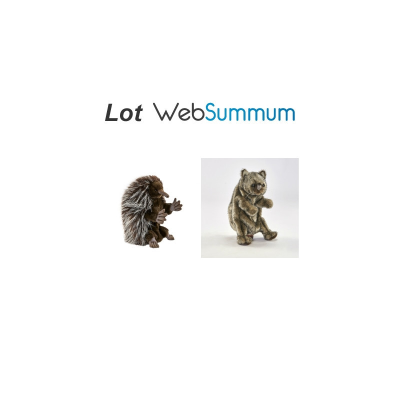 Animaux-Bois-Animaux-Bronzes propose Lot marionnette peluche à main réaliste Wombat et Porc-Epic  -LWS-11367