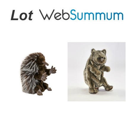 Animaux-Bois-Animaux-Bronzes propose Lot marionnette peluche à main réaliste Wombat et Porc-Epic  -LWS-11367