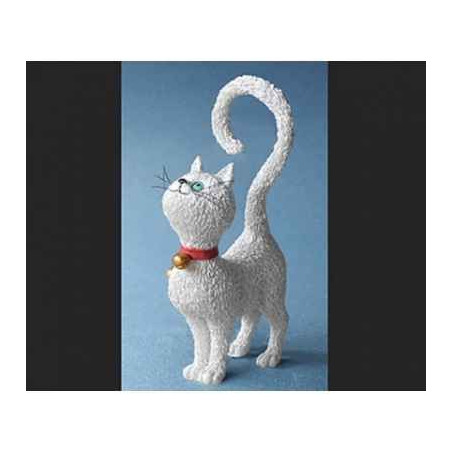 Animaux-Bois-Animaux-Bronzes.com propose Chat blanc Dubout Qu'est-ce qu'on mange? -DUB75
