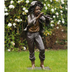 Décoration Statuette bronze personnage Garçon avc flute bronze -B52600