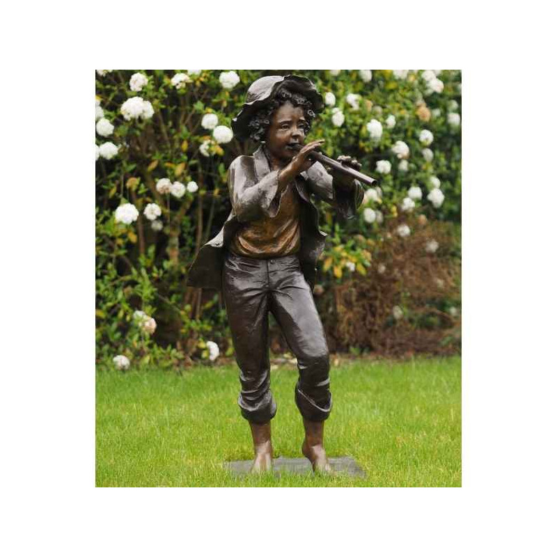 Décoration Statuette bronze personnage Garçon avc flute bronze -B52600