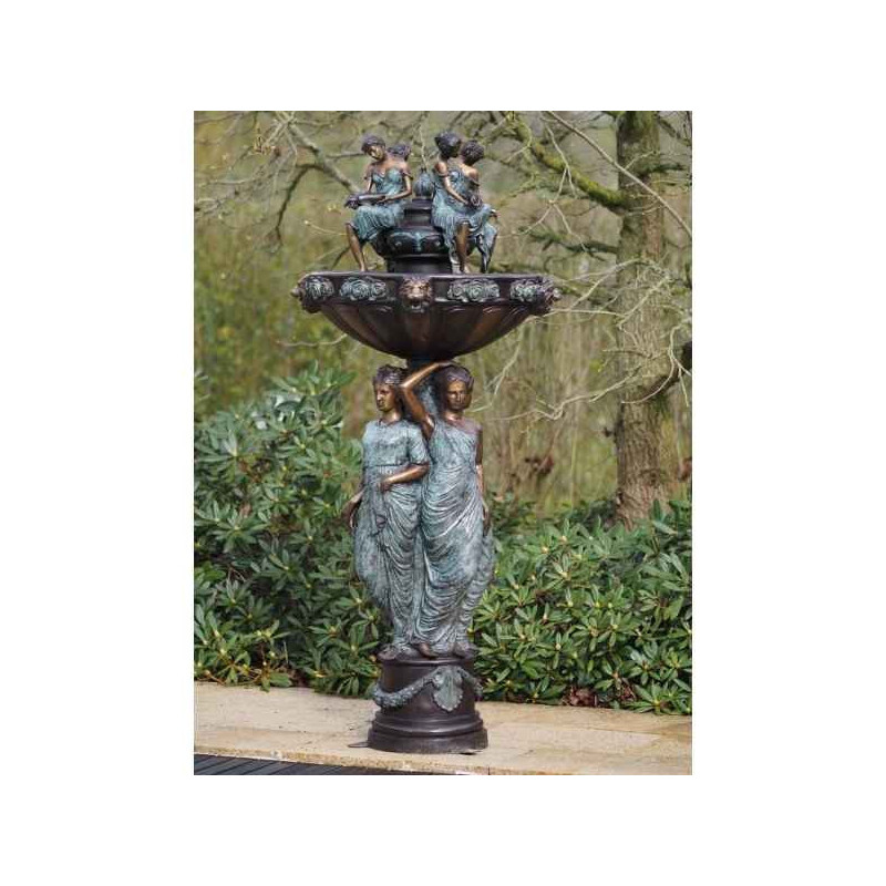 Décoration Statuette bronze personnage Fontaine avec 3 femmes bronze -B47014