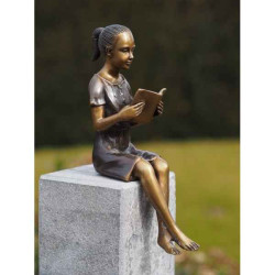 Décoration Statuette bronze personnage Petite fille lisant bronze -AN2208BR-B