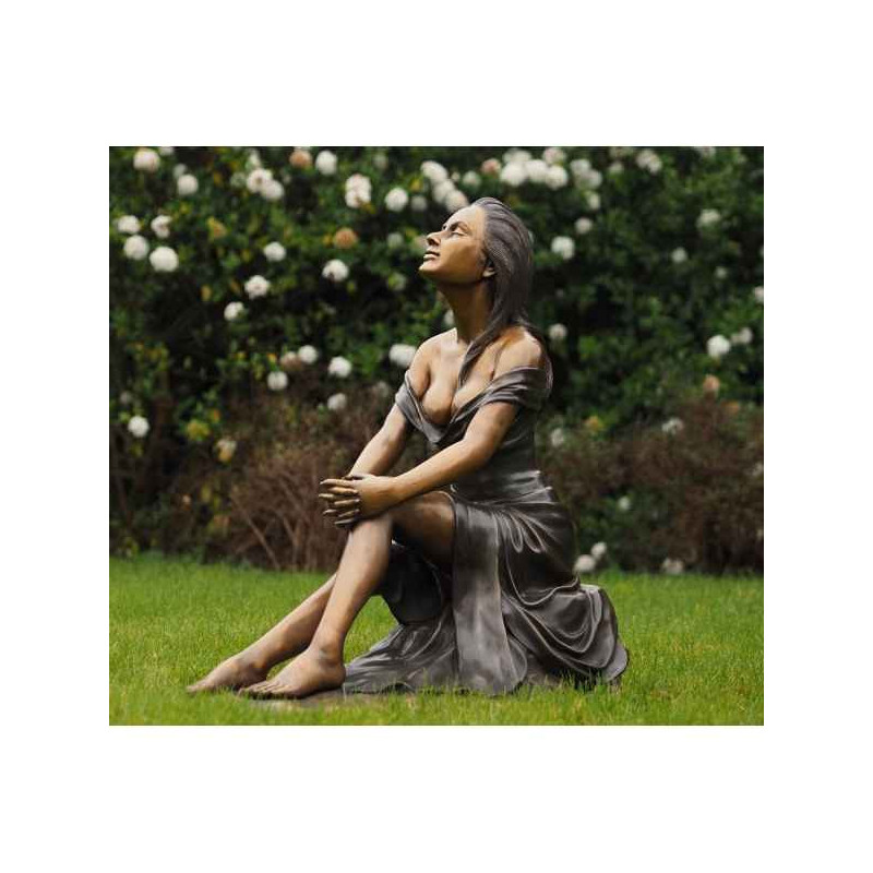 Décoration Statuette bronze personnage Femme assise bronze -B1186