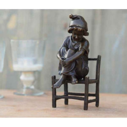 Décoration Statuette bronze personnage Fille assise sur chaise bronze -AN1217BR-B
