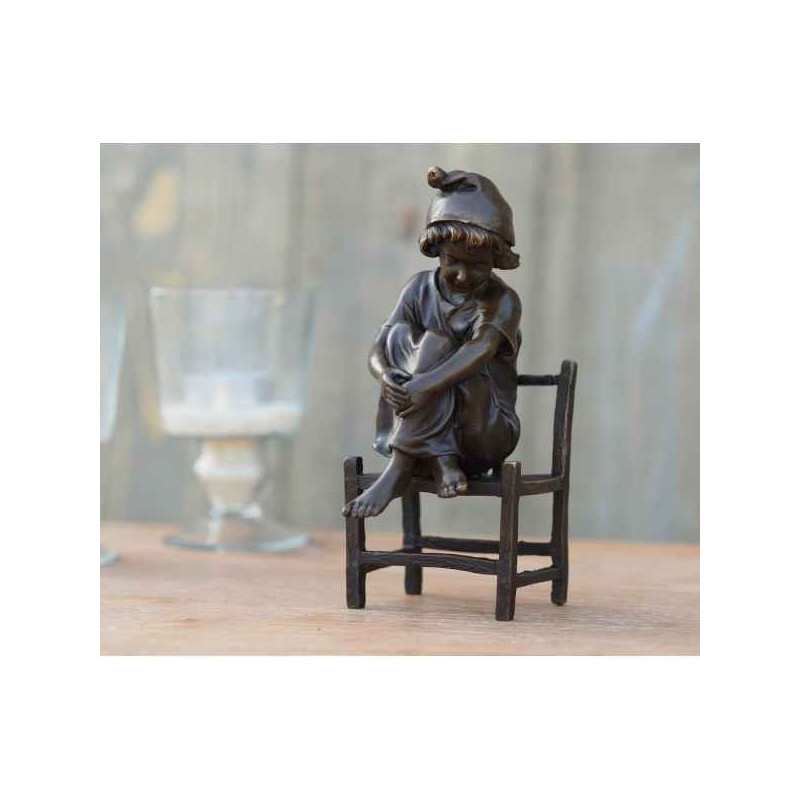 Décoration Statuette bronze personnage Fille assise sur chaise bronze -AN1217BR-B
