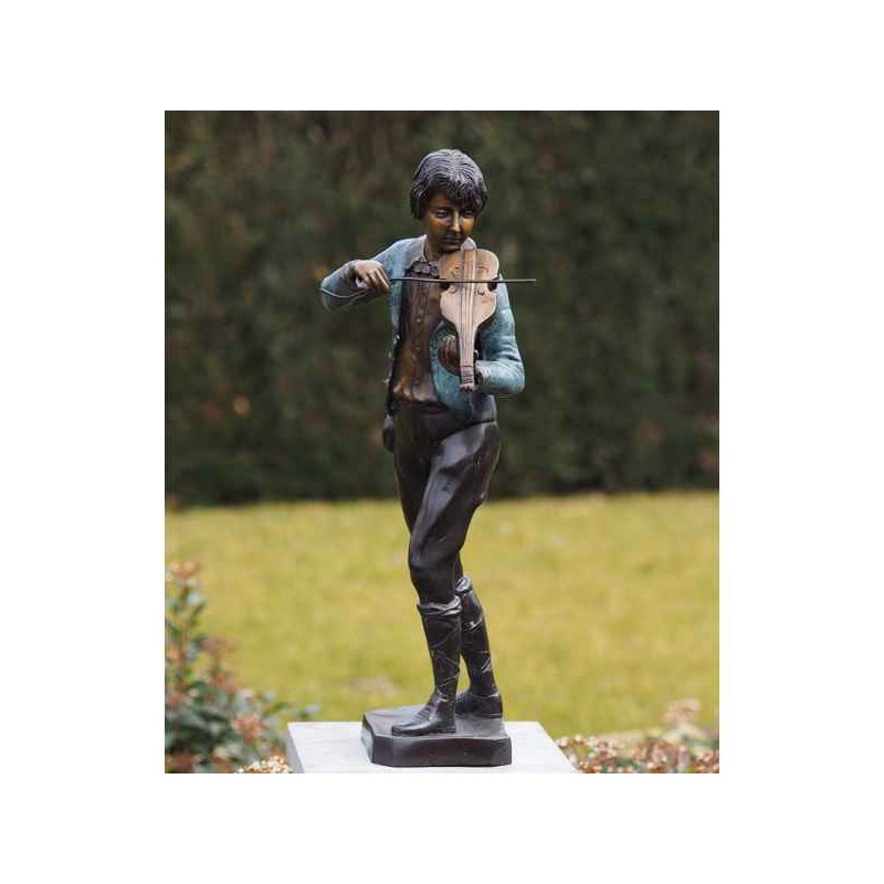 Décoration Statuette bronze personnage Garçon avec violon bronze -B55430
