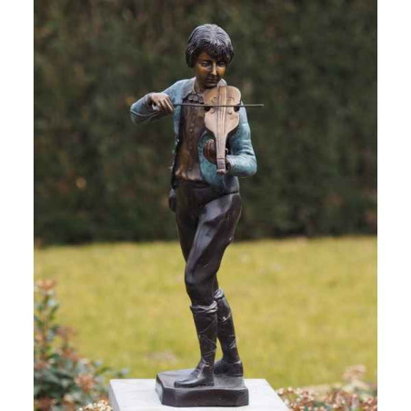 Décoration Statuette bronze personnage Garçon avec violon bronze -B55430