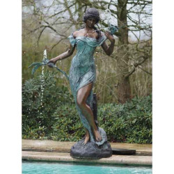 Décoration Statuette bronze personnage Femme avec fleurs fontaine bronze -B29380