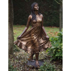 Décoration Statuette bronze personnage Fille dui detiennent sa robe bronze -B1143