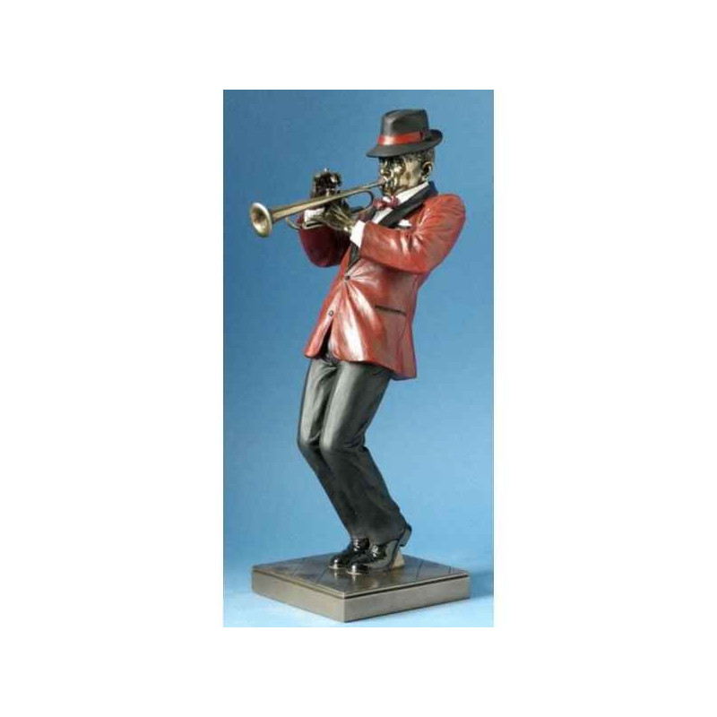 Décoration Statue résine Musicien jazz trompette veste rouge -WU76219