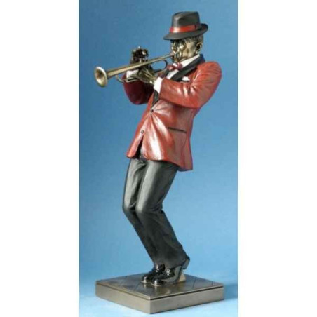 Décoration Statue résine Musicien jazz trompette veste rouge -WU76219