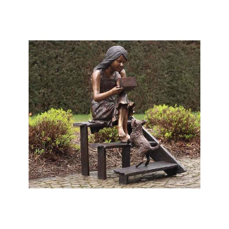Décoration Statuette bronze personnage Fille sur l'escalier bronze -B1122