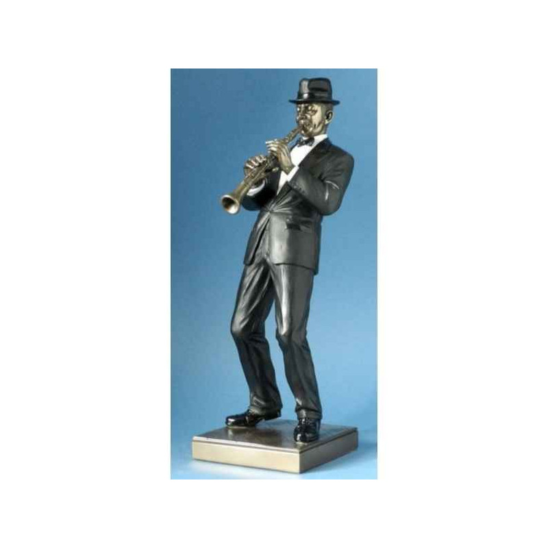 Décoration Statue résine Musicien jazz clarinette veste rouge -WU76220