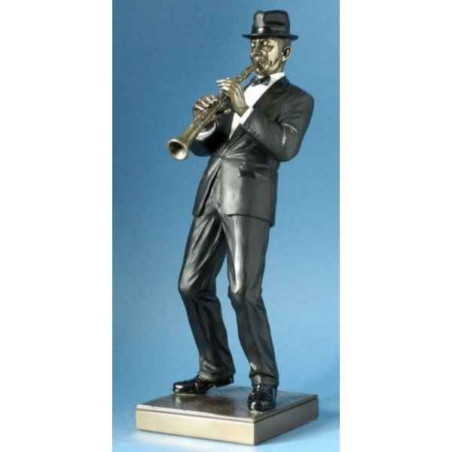Décoration Statue résine Musicien jazz clarinette veste rouge -WU76220