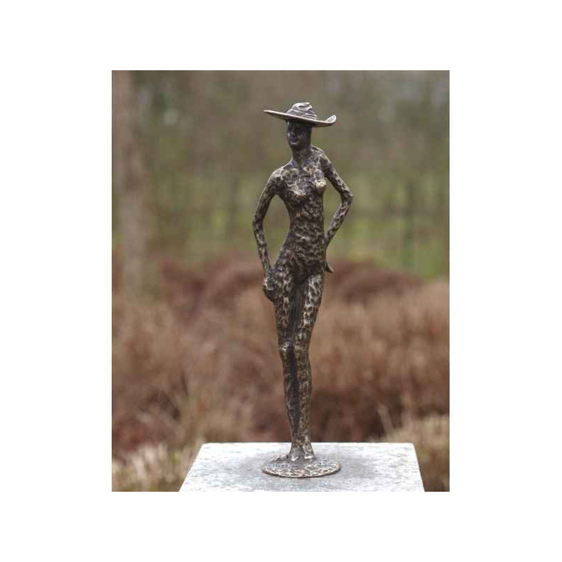 Décoration Statuette bronze personnage Femme avec chapeau moderne bronze -AN1971BR-BI