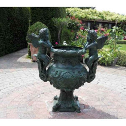 Décoration Statuette bronze personnage Vase avec 2 anges -B343