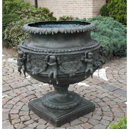 Décoration Statuette bronze personnage Grand vase avec anges -B438