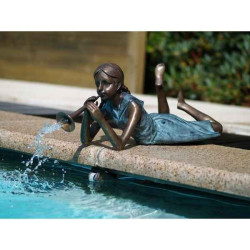 Décoration Statuette bronze personnage Fille couchant avec flute -GA1170BR-V-F
