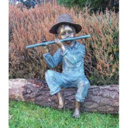 Décoration Statuette bronze personnage Joueur de flûte avec chapeau -GA0856BR-V