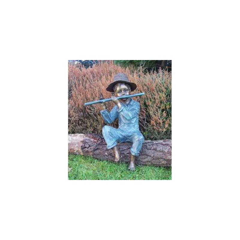 Décoration Statuette bronze personnage Joueur de flûte avec chapeau -GA0856BR-V