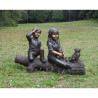 Décoration Statuette bronze personnage Fille et garçon sur tronc d'arbre -B1068