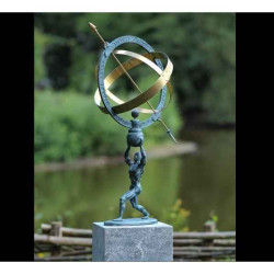 Décoration Statuette bronze personnage Homme tient cadran solaire -GA1165BR-V