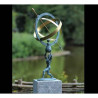 Décoration Statuette bronze personnage Homme tient cadran solaire -GA1165BR-V