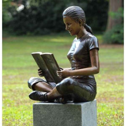 Décoration Statuette bronze personnage Fille avec livre -B950