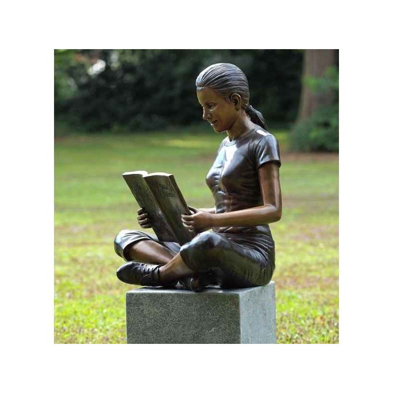 Décoration Statuette bronze personnage Fille avec livre -B950