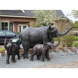 Décoration Statuette bronze personnage Couple d'éléphants -B944