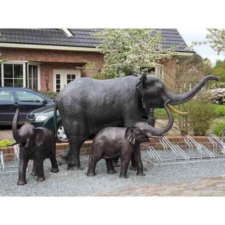 Décoration Statuette bronze personnage Couple d'éléphants -B944