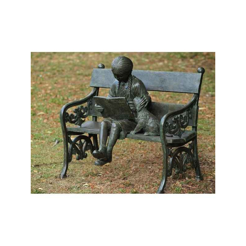 Décoration Statuette bronze personnage Fille sur banc -B810
