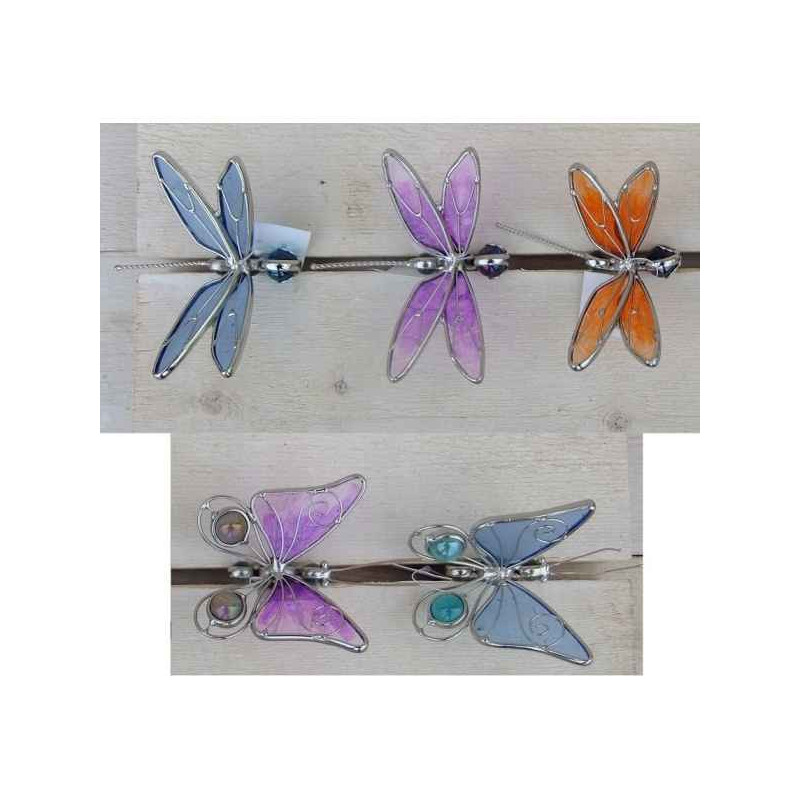 Décors Animaux en métal Ass, 24 pcs papillons et lebellules tige -GD333