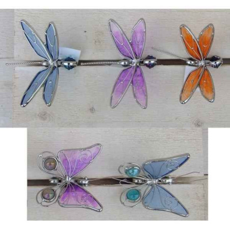 Décors Animaux en métal Ass, 24 pcs papillons et lebellules tige -GD333