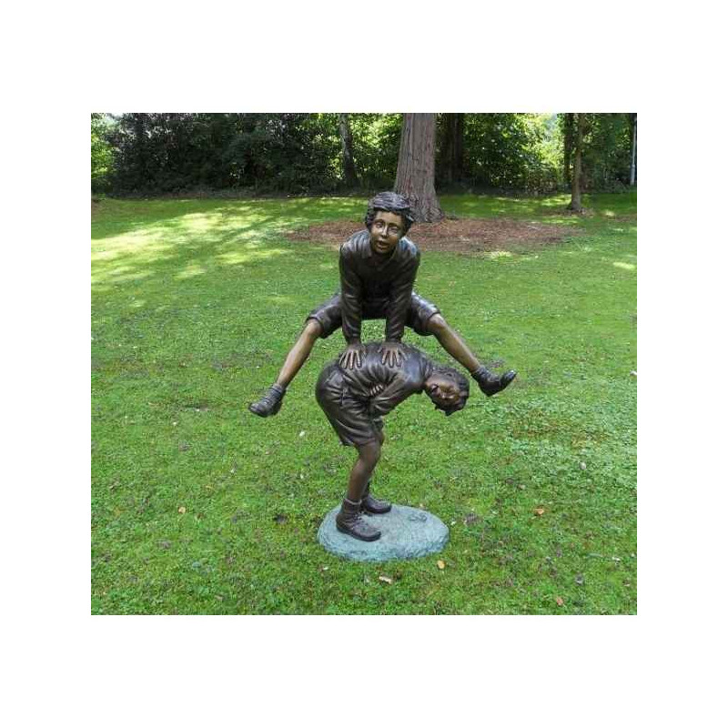 Décoration Statuette bronze personnage 2 enfants jouant -B746
