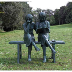 Décoration Statuette bronze personnage 2 filles sur banc -B839