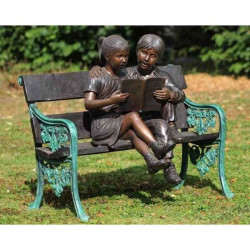 Décoration Statuette bronze personnage 2 enfants sur banc -B749